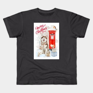 Siberian Husky Merry Christmas Santa Dog Kids T-Shirt